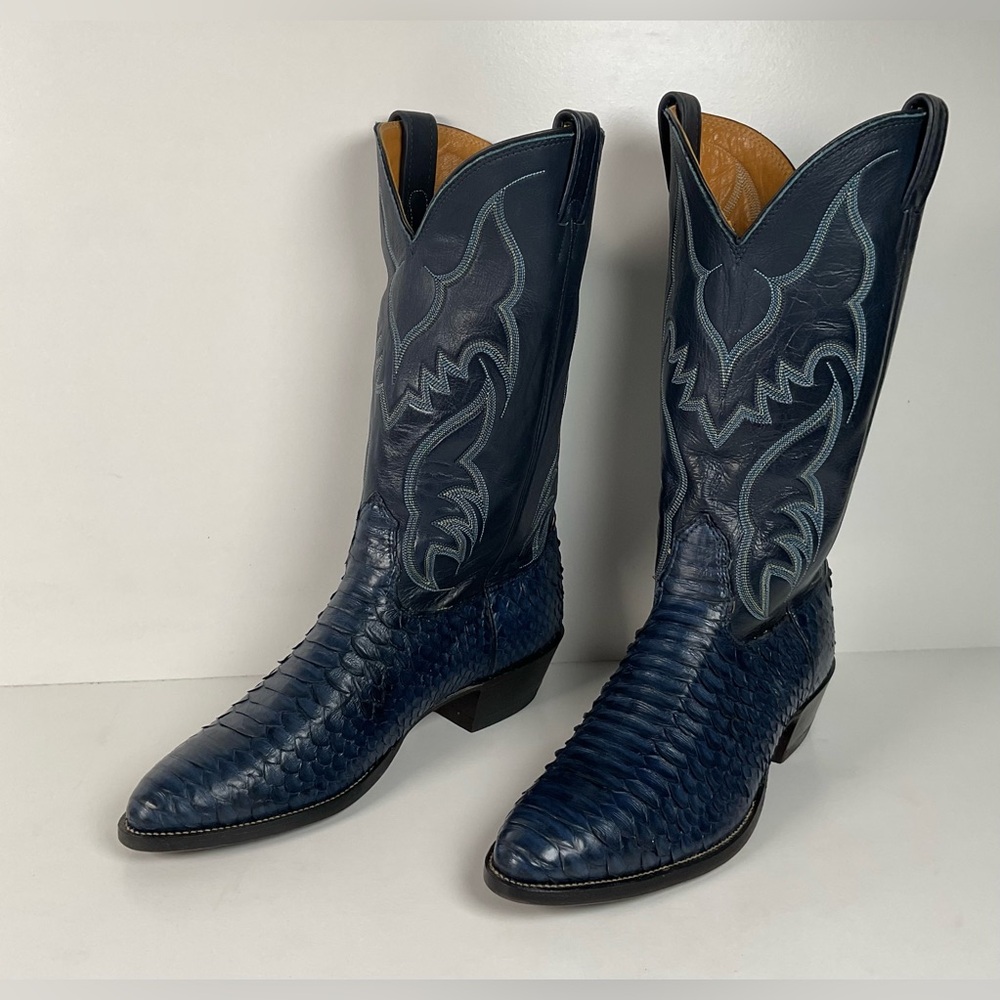 Vintage Nocona Python Snakeskin Cowboy Boots | USA Made | Royal Blue | 9.5 D